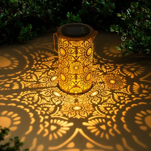 Sunflower Solar Lanterns Outdoor Hanging Lantern Lights, Metal Decor Lanterns-Waterproof LED Decorative Light for Garden Patio Yard Lawn Backyard Front Porch as Gifts for Mom Grandma Women
