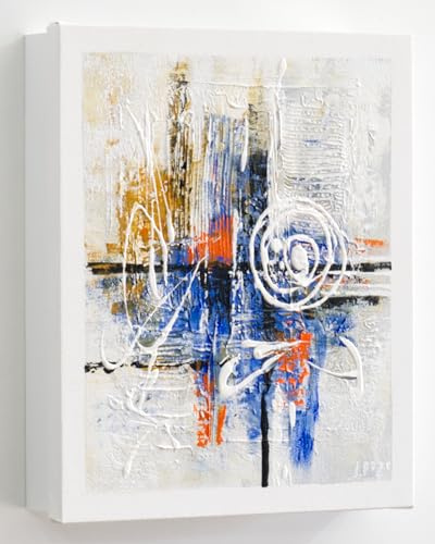 Cuadroexpres - Armario para Llaves, Pintado a Mano 26x31x6 cm, Abstracto Azul y Ocre, con Relieve, 100% Original, Firmado por el Artista. Incluye Tacos y Tornillos para Fijar en la Pared.