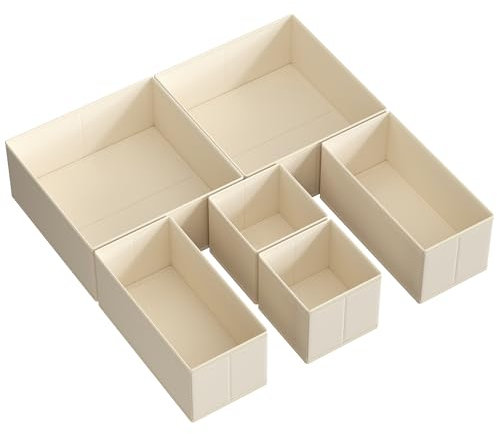 SONGMICS Aufbewahrungsbox für Schublade, 6er Set, Schubladen Organizer, Faltbox, Unterwäsche Organizer, Stoffbox für Socken, Unterwäsche, BHs, Krawatten und Schals, sandbeige RDZ006Y01