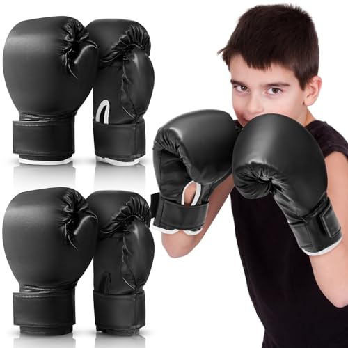 Vercanmonth 2 Pairs Kids Boxing Gloves, 6 oz PU Leather, Black