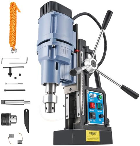 ZELCAN Magnetbohrmaschine 1550W Standbohrmaschine 13900N Tischbohrmaschine 650 RPM mit Variabler Geschwindigkeit 50mm Max. Bohrdurchmesser für Heimwerk Industrie Eisenbahn Schiffsbau, Höhenverstellbar