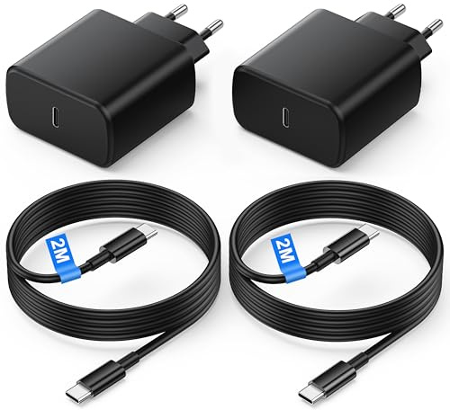 45W Cargador Carga Rapida, 2Pack USB C Cargador Rapido con 2M Cable para Samsung Galaxy S26/S25/S24/S23/S23+/S23 Ultra/S22/S21/S20/Note20/A73/A53/S10, Tipo C Cargado Cabezal Negro