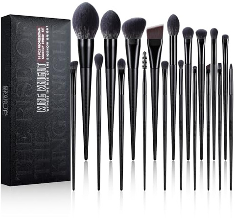 EIGSHOWBEAUTY 19 delar syntetisk makeupborste set Kingnight Series borstset premium foundation kontur rouge concealer ögonskugga blandning (svart)