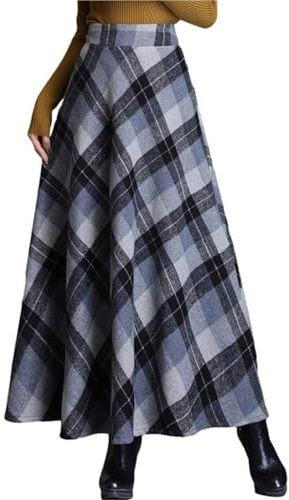 Falda a Cuadros para Mujer, cálida, elástica, de Lana, Corte en A, Plisada, tartán, Faldas largas de Invierno(3#,S)