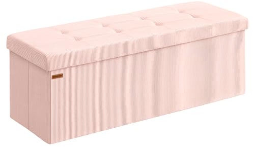 SONGMICS Puff Almacenaje, Baúl de Almacenaje Plegable, 38 x 110 x 38 cm, Taburete Reposapiés, Banco de Cama, Soporta hasta 300 kg, para Sala de Estar, Dormitorio, Entrada, Rosa Jalea LSF604R01
