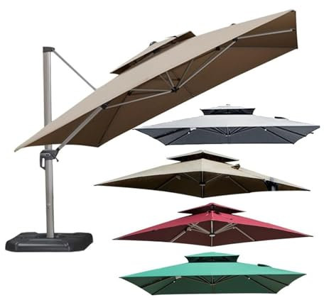 YJMZDZQ Telo di Ricambio per Ombrellone da Patio Quadrato A 2 Livelli 3x3m 8 Stecche, Copertura di Ricambio per Ombrellone A Sbalzo Quadrato Resistente Ai Raggi UV E all'Acqua (Solo Tettuccio)(Khaki)