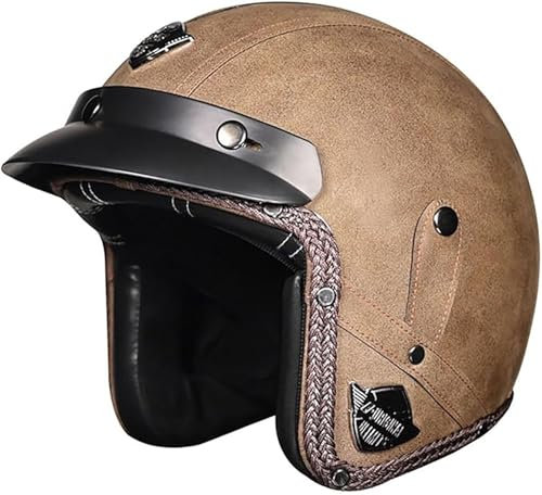 Jethelm Mit Sonnenblende, Vintage Motorrad Jet Helm Roller Helm Für Damen Herren, ECE 22.05 Zertifiziert Halbhelm, Jet-Piloten-Motorrad-Retro-Chopper-Cruiser-Vintage-Mopedhelm D,L/{59~60cm}