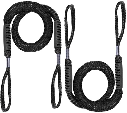 2 corde per ormeggio, 120 cm, bungee dock line, corda per ormeggio barche, accessori per barche, kayak, jet ski, pontoon, canoa (nero)