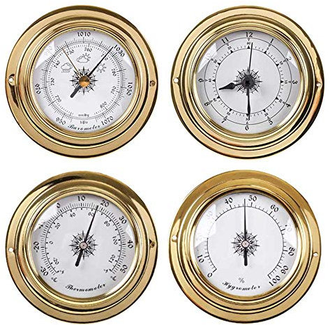 ZJFHEYUO Thermomètre, hygromètre, baromètre, Montre, Horloge, Coque en cuivre, Zirconium, Marine, pour Station météo