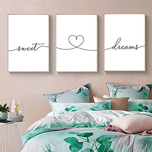 AdoDecor Sweet Dream Conjunto de lienzos en blanco y negro, cuadros con frases y textos, pósteres e impresiones minimalistas para sala de estar y dormitorio, sin marco.