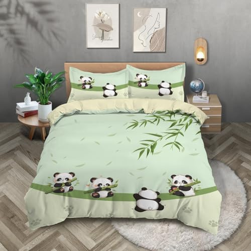 TKCQX Parure de Lit 140x200 Panda Mignon Animal Housse de Couette 140x200 Enfant Garçon Fille Adulte Housse de Couette 1 Personne en Microfibre avec Taie d'oreiller 65x65 cm