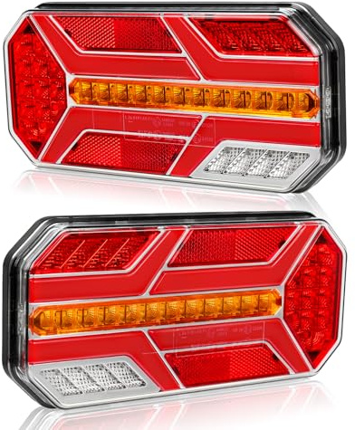 Yuanjoy 2 Fanali Posteriori LED Per Rimorchio 12V 24V IP67 Impermeabili Con Luce Di Marcia Stop Frecce Retromarcia Nebbia E Illuminazione Targa Per Camion Roulotte Van Trattore