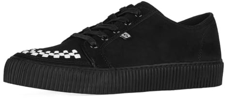 T.U.K. Suede Creeper Sneaker for Women and Men | Lace Up Shoes, Black Interlace, and Eyelets | Classic Ridged Sole and Mesh Lining | Memory Foam Comfort for Everyday Wear | Black & White, US Women 12 / Men 10