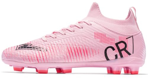WANGYFAN Scarpe da Calcio per Ragazzi Scarpe da Ginnastica Outdoor Unisex Scarpe da Calcio Giovanile AG FG Scarpe da Allenamento Larghe,Rosa,36 EU