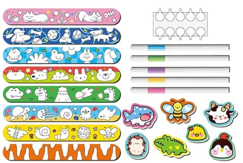 Pulseras de bofetadas, bandas de animales de dibujos animados, muñequeras coloridas, acabado de textura de silicona, cierre de acción rápida, categoría de accesorios para niños, , verde, amarillo