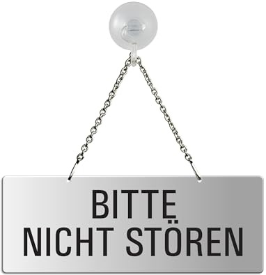 Hängeschild Bitte Nicht Stören 175x65 mm mit Saugnapfhaken Aluminium Silber-matt eloxiert Text einseitig Metallkette Nr.31044-ES