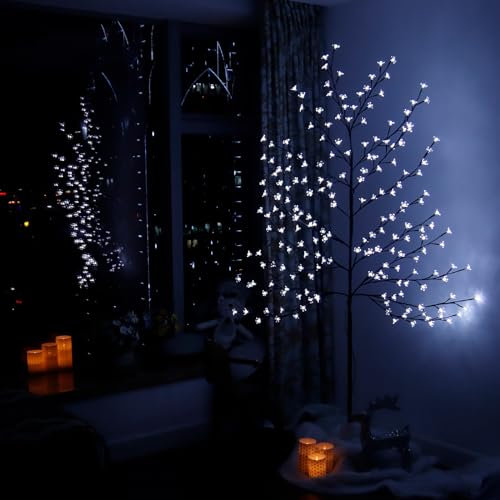 CCLIFE LED Lichterbaum 180cm, 200 LEDs Deko mit Memory Funktion, Innen und Außen weihnachtsdeko, Kirschblütenbaum Lichterdeko, Kaltweiß, IP44, LED Baum