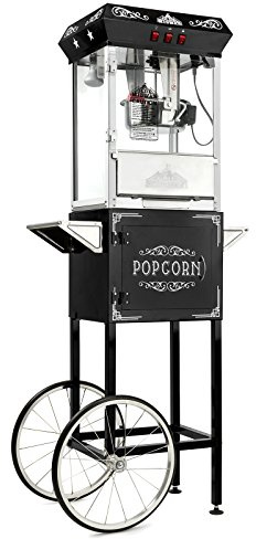 Olde Midway Vintage Style Popcorn Machine Maker Popper with Cart and 10-Ounce Kettle - Black