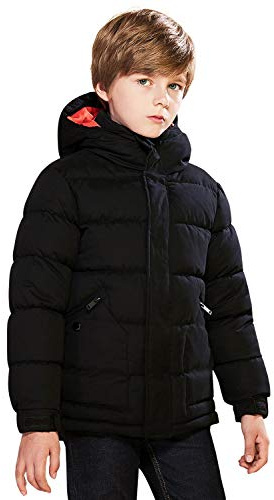 SOLOCOTE Niños Invierno Pesado Resistente al Agua Abrigo Niños Puffy Parka Gruesa Forro Suave con Capucha Outwear negro 11-12 años