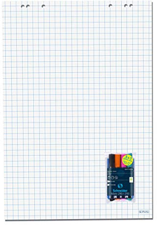 Herlitz 10834141 Flipchartblock, 68x99cm (kariert/gelocht), 5 Blöcke (20 Blatt je Block) (+ 4 Marker (Sonderfarben))