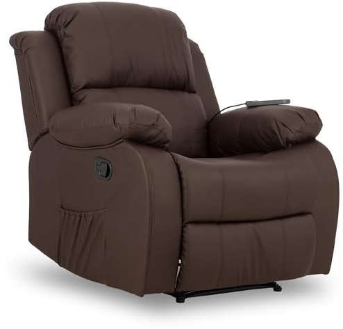 Don Descanso - Sillón Masaje Relax Calor Trevi Choco Reclinable 160º con 8 Motores Silenciosos, Calor Lumbar, Sist. Masaje 4 Zonas y Acabado en PU Anti-Cuarteo [Incluye Mando]. Ideal Gente Mayor