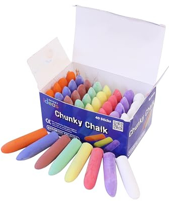 Bright Ideas PK40 Chunky Chalk Sticks, Bright Coloured Playground Chalk for Children, Bright Washable Sidewalk, Pavement, 8 Assorted Colours, 5.5cm