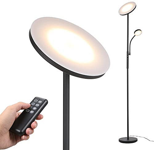 Tomshine Led Uplighter Floor Lamps Dimmable Rotatable 2 Lights for Living Room with Remote 4 Color Temperatures Standing Lamp 27W Main 7W Side Reading Lamp for Living Room