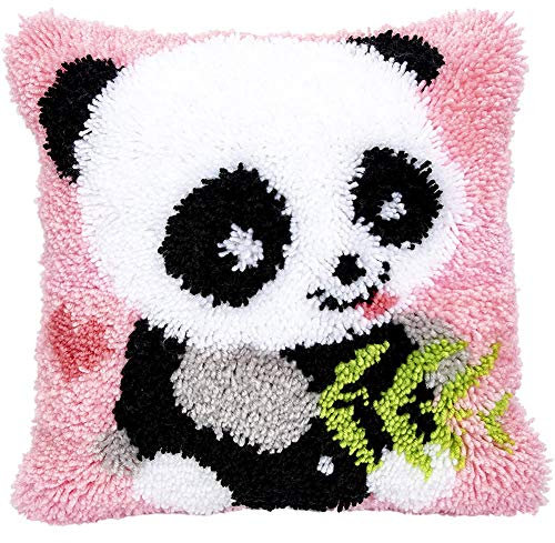 AYYDS Knüpfkissen Knüpfen Set Zum Selber Knüpfen, Knüpfhaken-Set, Deko Kissenbezug, Kreativ Knüpfset Latch Hook Kit für Kinder und Erwachsene Geschenke 40 x 40 cm (Panda)