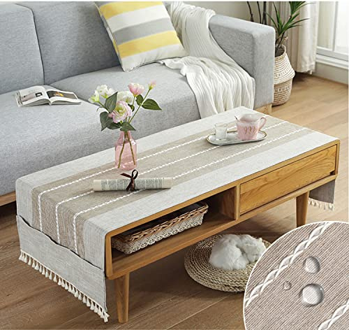 qiden Mantel de café de Lino Lavable Bolsillos, Cubierta de Mesa de café Rectangular, Cubierta Superior de Lavadora, Camino de Mesa. para Mesas de 50x100cm aproximadamente-R-50x145cm(20x57inch)