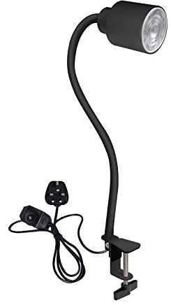 DoRight LED Clip-on Lamp with BS Plug, GU10 5W Light Bulb, Flexible Silicone Gooseneck, Dimmer, 360° Rotating, Portable Reading Lamp in Bedrooms, Black