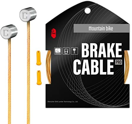 CNC Bike Brake Cable for Mountain Bike 1.5x2800mm，Pro Slick Polished Bicycle Brake Cable for Shimano/Sram with End Caps，Gold.