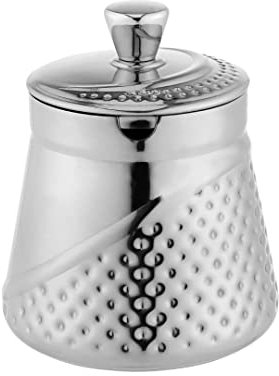 Café Olé AHS-013 Arabica Hammered Sugar Bowl with Lid 18/10 Stainless Steel Mirror Polished Keep Sugar Fresh, Silver