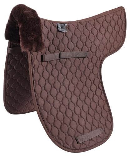Merauno Cuscino da sella in vera pelliccia di agnello e cuscino multiuso con vera pelliccia di agnello e cotone trapuntato, corona in pelliccia di agnello anteriore (dressur), marrone con pelliccia di