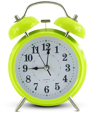 IvoQ Reloj despertador clásico de doble campana – Elegante Negro con luz de fondo y mecanismo de cuarzo silencioso (Verde)
