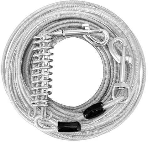 QWORK® Correa Perro 15M, Correas Amarrar Perros, Φ5 mm Correa de Cadena para Perros con Resorte y Gancho, para Correr, Acampar