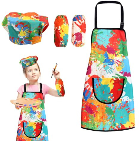 RobLuX Bata Pintura Niños Delantal Escolar Infantil Impermeable Viene Con 2 Mangas Y 1 Capucha para 7-12 Años Niñas Niños Apto para Pintura Cocina Escuela