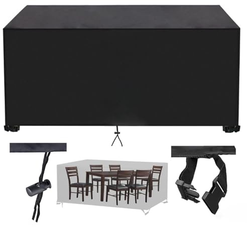AJALGZ Copertura per Mobili da Giardino, 220x120x75cm/LxWxH Telo Copri Tavolo Esterno Impermeabile 420D Oxford Copertura Tavolo Esterno Impermeabile Rettangolare/Quadrato Telo Esterno - Nero