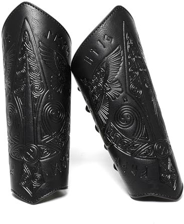 duoyif Bogenschießen-Armschützer, Ritter Armschützer Aus Pu-Leder, Mittelalterlicher Wikinger Handgelenkschutz, Bogenschießen Armschutz Für Karneval Mittelalterliche Partys Ritter Cosplay (Schwarz, a)