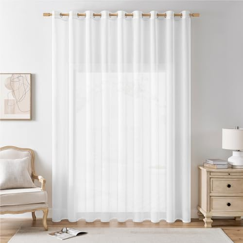 Softalker Tenda Bianca Voile 300x250 cm Trasparente 1 Pezzo Tende Voile Occhielli Effetto Lino Decorazioni d'Interni Finestra Moderna Soggiorno Camera da Letto Cucina Bambini Balcone Spogliatoio