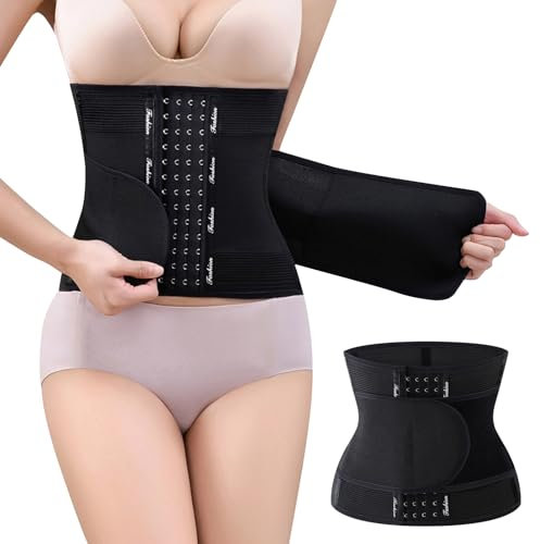 Runmeihe Waist Trainer Damen, Verstellbarer Taillen und Rücken Taillentrainer, Bauchkontrolle Bauchweggürtel Taillenformer (Black, S)