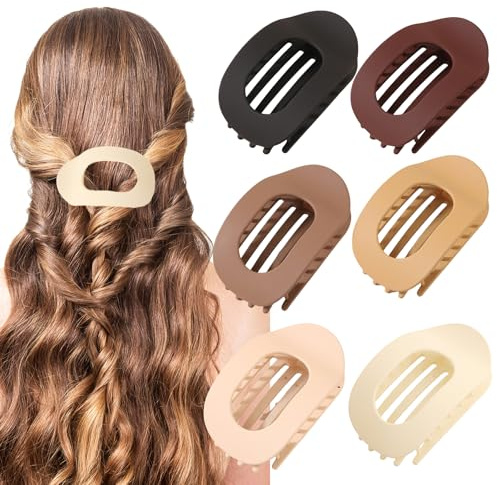 Paquete de 6 pinzas planas para el pelo para mujer, ergonómicas y curvadas para cabello grueso y fino y rizado, pinzas de agarre fuerte
