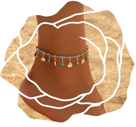Yeesabella Boho Crystal Anklet Bracelets, Blue Foot Chain Jewelry for Women and Girls