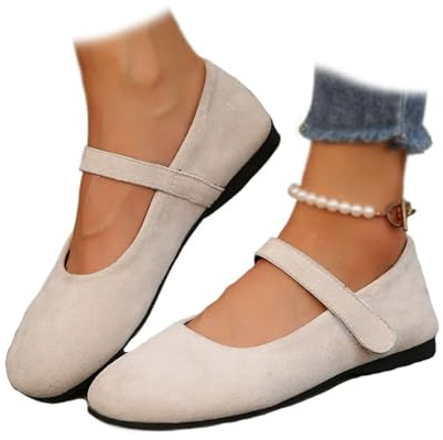 Ballerine orthopédiques en daim Mary Jane pour femme, confortables, sans lacets, bout rond, largeur ample, bout fermé, chaussures plates avec bracelet, Blanc, 43 EU