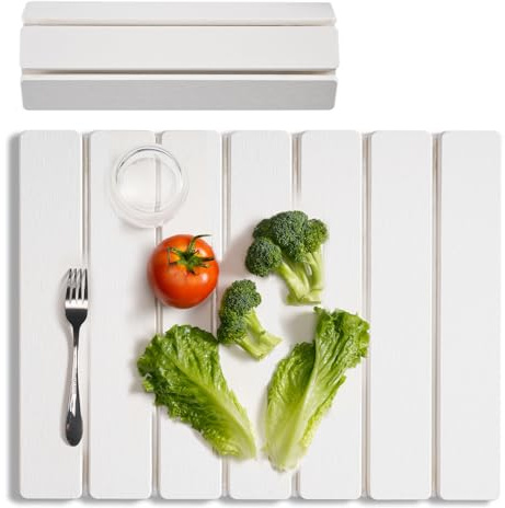 Meowoo Tapis Egouttoir Vaisselle en Diatomite 30x40cm, Pliant pour Cuisine & Salle de Bain, Ultra Absorbant, Séchage Rapide, Anti-Dérapant, Adaptable à Tout Comptoir - Blanc Ivoire