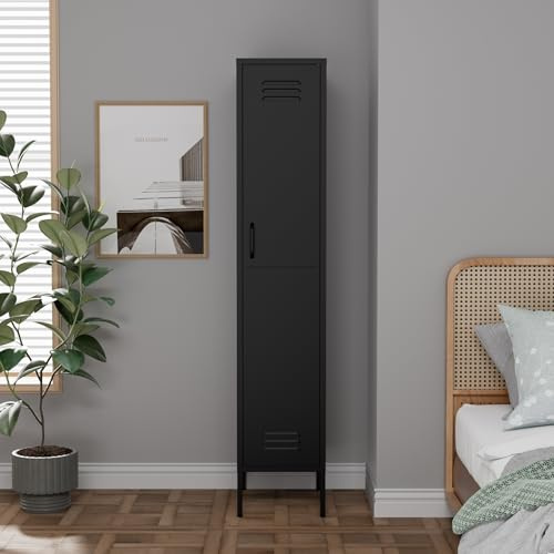 Lendo Online Metallschrank – Garderobenschrank aus Stahl mit verstellbaren Einlegeböden – Industrieller Aufbewahrungsschrank – 35x50x180 cm / 90x50x180 cm – Aktenschrank (Schwarz, 35x50x180cm)