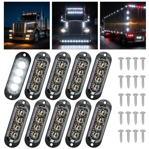 Catekro 10 stk. Begrenzungsleuchten Anhänger, Seitenmarkierungsleuchten mit 4 Leuchten 86mm 12/24V 3000K Wasserdicht für Wohnwagen LKW Bus Caravan Anhänger PKW als Positionsleuchte Universal (Weiß)