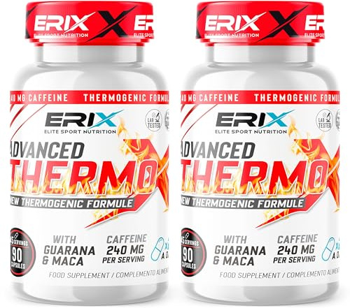 ERIX Nutrición Thermo-X [Pack de 2] - Potente Quemagrasas Termogénico y Pre-Entreno - Energía Extrema con Cafeína, Guaraná, Maca y Té Verde - Acelera el Metabolismo - 180 Cápsulas