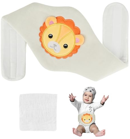 Vicloon Bouillotte Bebe Anti Colique, Ceinture Chauffante Micro, Doublure en Natural Argile, Chaud & Froid, Lavable, pour Soulager Les Douleurs Abdominales et Les Ballonnements-Lion