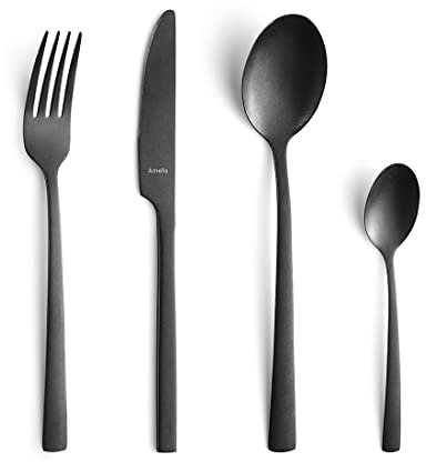 amefa Manille Vintage Servizio Posate, Inox, Antracite, Pezzi, Acciaio 18/10, Nero, Coffret 16 pièces, 4 unità