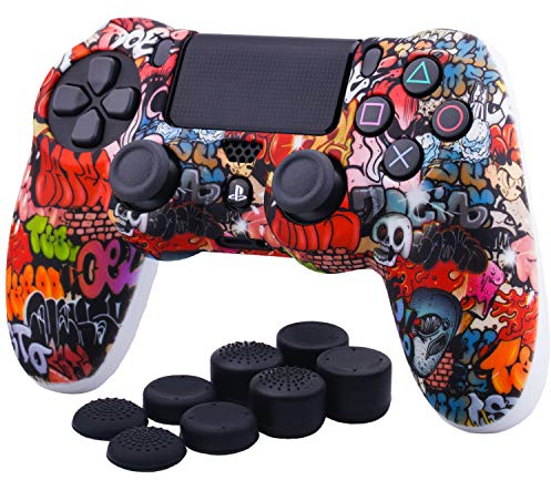 YoRHa Water Transfer Printing (Graffiti del Cranio) Custodia in silicone Cover per PS4 / slim/Pro Dualshock 4 Controller x 1 Con manopole Pro x 8